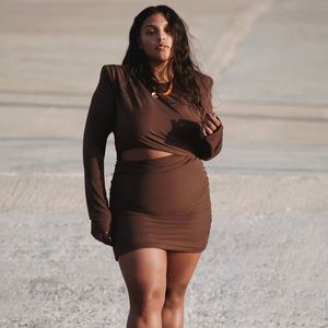 Draped Mini Dress - Brown